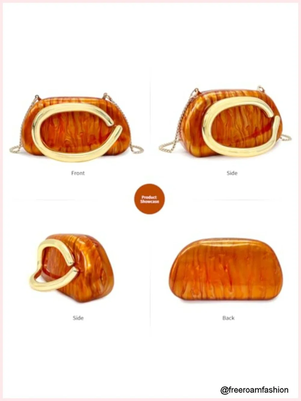 Acrylic Clutch Purse Metal Handle Evening Bag Crossbody Handbag for Party